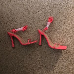 SIMMI SHOES bright coral lace up stiletto heels